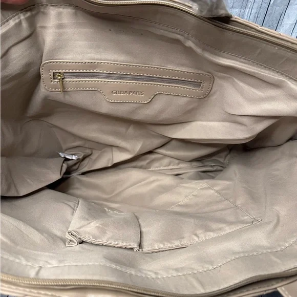 Tan Quilted Tote Bag with Diamond Pattern and Tassels - Picture 5 of 8